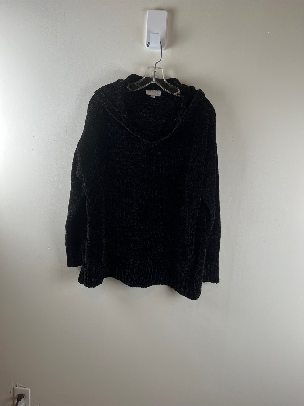 Loft Black Chenille Hoodie Sweater